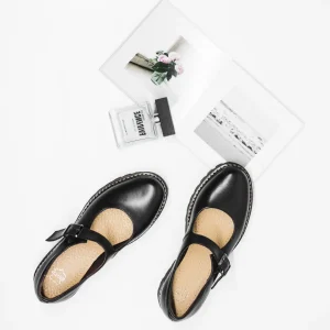 Black Leather Classic Chunky Mary Jane Flats