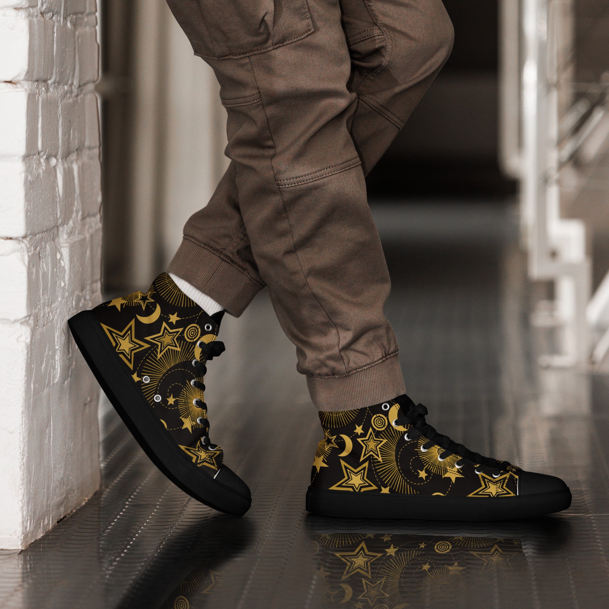 Starry Night High Top Canvas Shoes: Gold Moon Starry Night High Top Canvas Shoes: Gold Moon