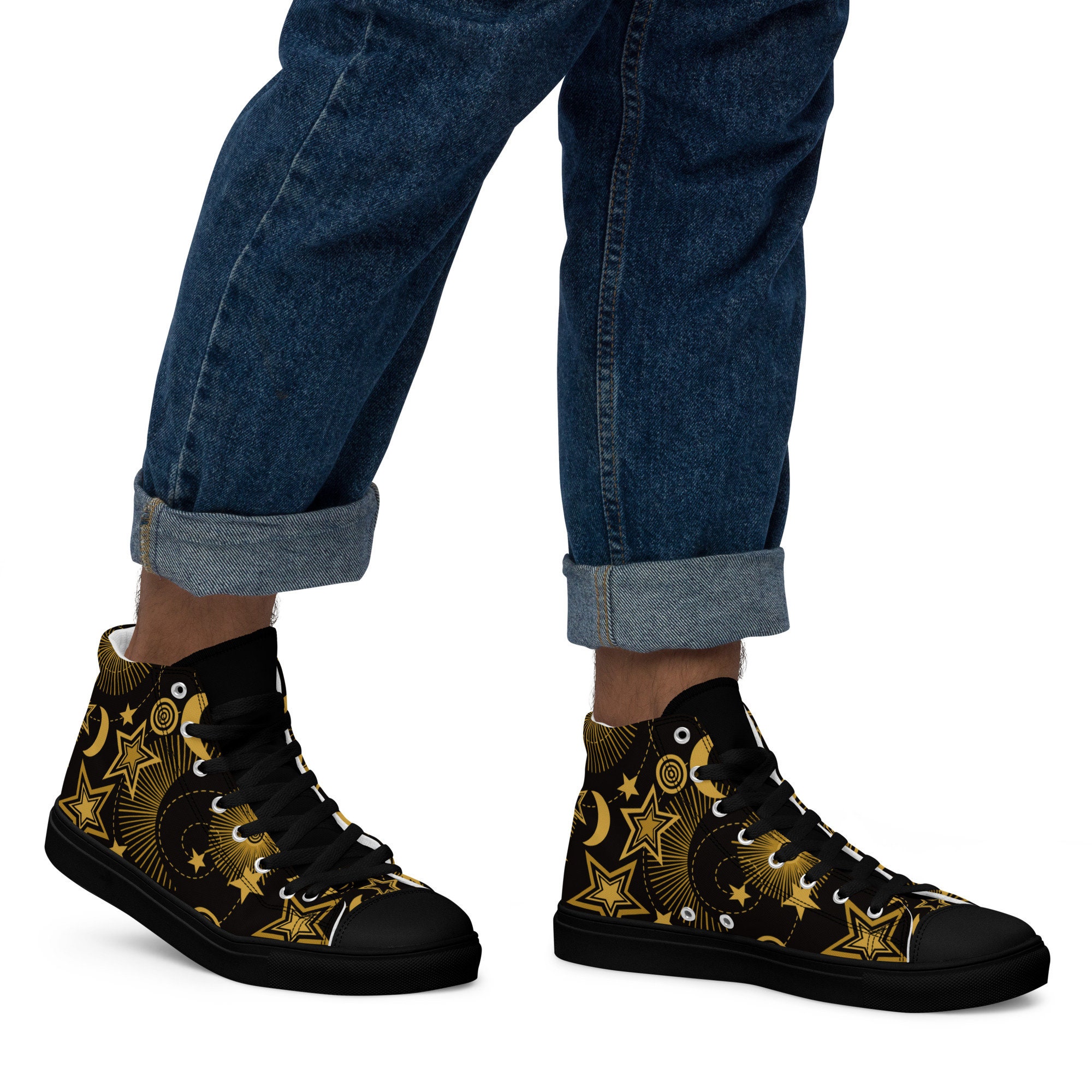 Starry Night High Top Canvas Shoes: Gold Moon Starry Night High Top Canvas Shoes: Gold Moon
