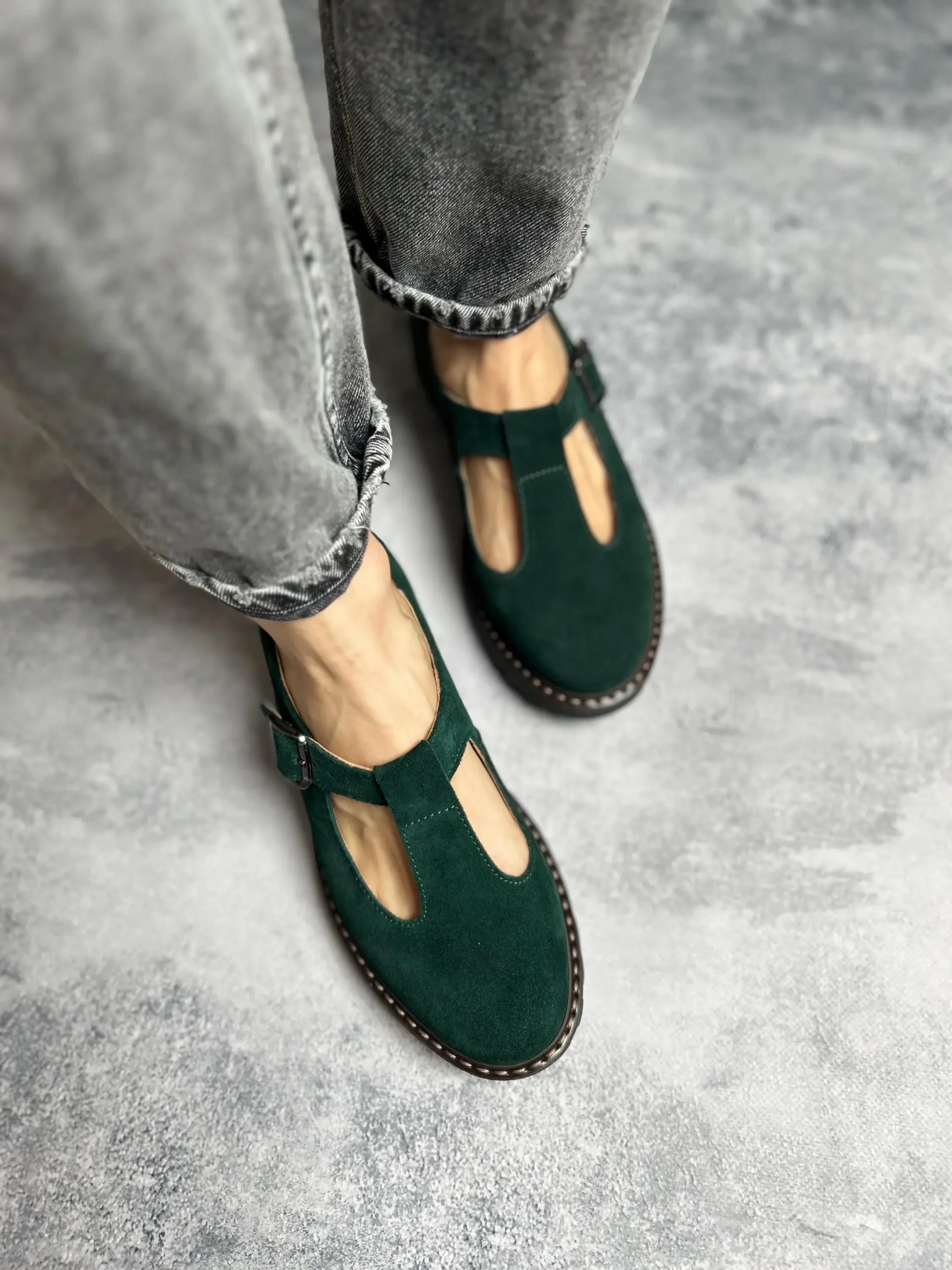 Emerald Suede Mary Jane Leather Shoes Emerald Suede Mary Jane Leather Shoes