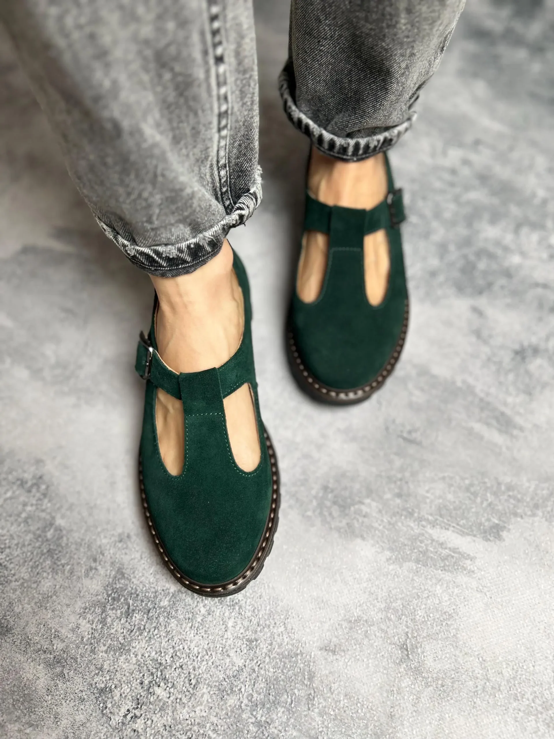Emerald Suede Mary Jane Leather Shoes Emerald Suede Mary Jane Leather Shoes