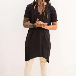 Men's Bamboo Kurta Shirt: Asymmetrical Boho Tunic Top