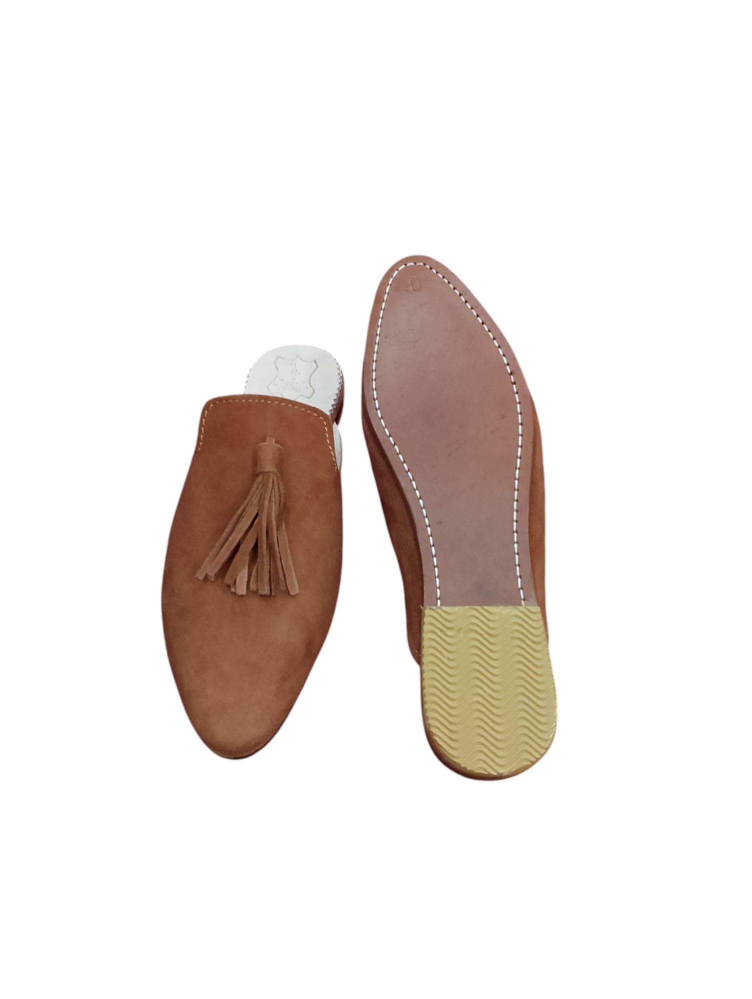 Women’s Bleu Leather Mules Handmade Pointed Toe Slip Women’s Bleu Leather Mules Handmade Pointed Toe Slip