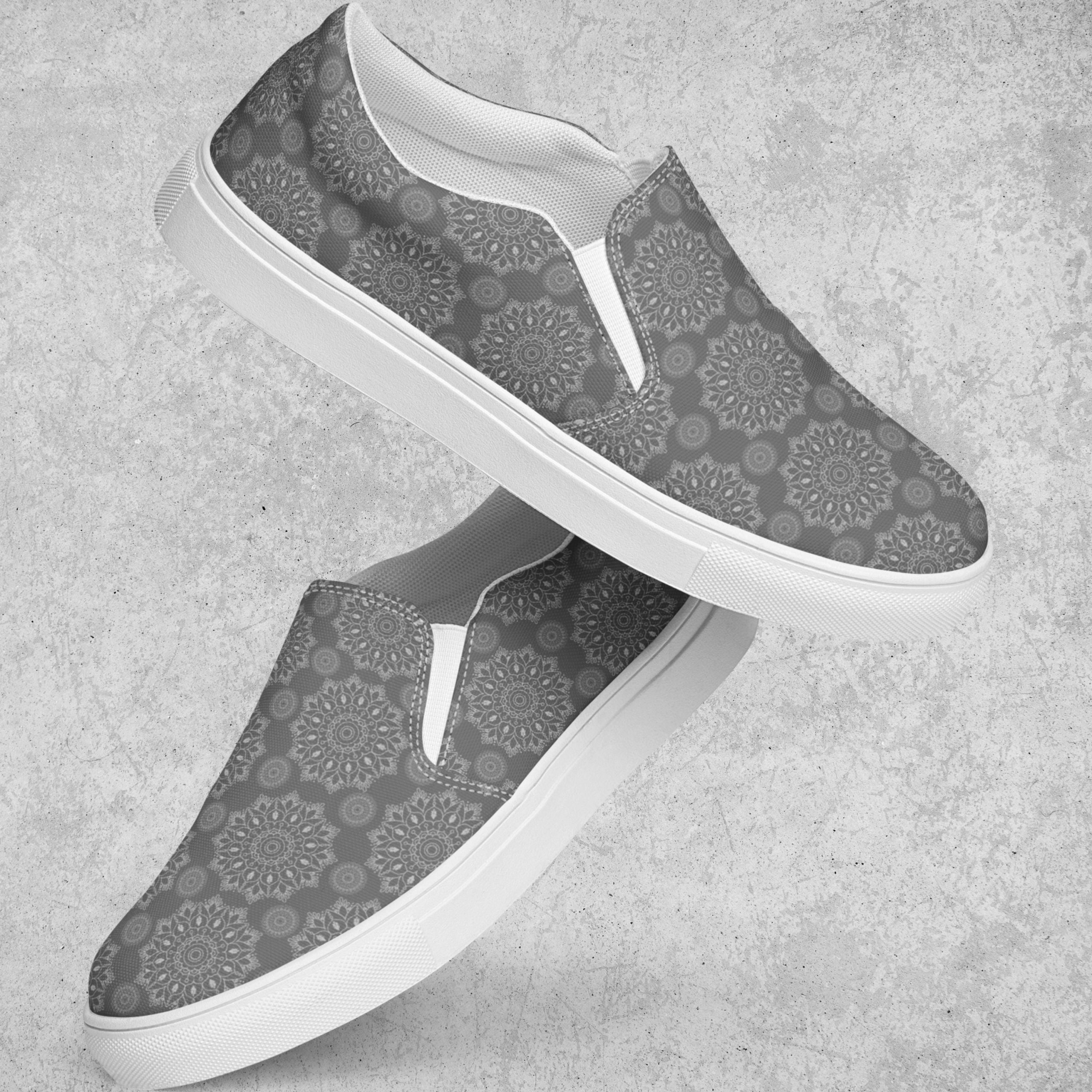 Gray Mandala Slip On Canvas Shoes For Men