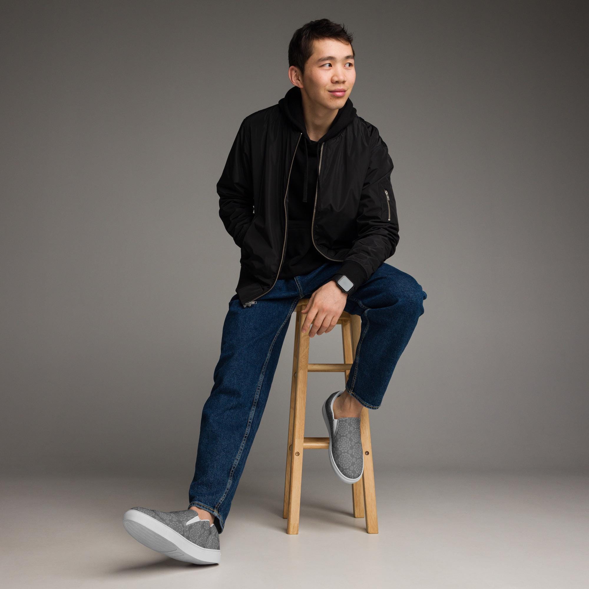 Gray Mandala Slip On Canvas Shoes For Men Gray Mandala Slip On Canvas Shoes For Men