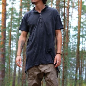 Men's Bamboo Kurta Shirt: Asymmetrical Boho Tunic Top
