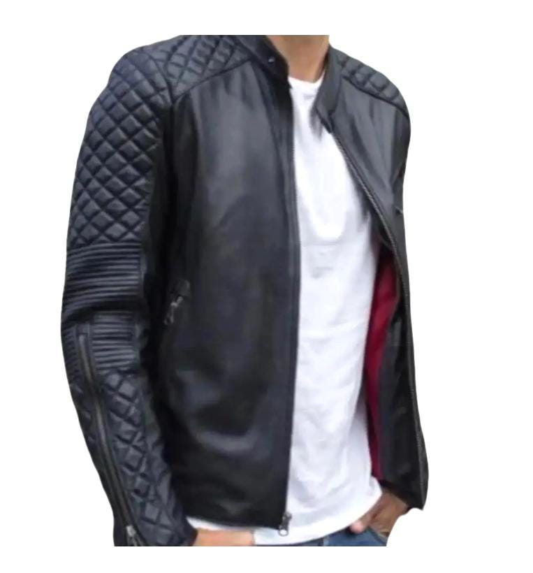 Men's Sheepskin Leather Cafe Racer Jacket Black Motorcycle Men's Sheepskin Leather Cafe Racer Jacket Black Motorcycle