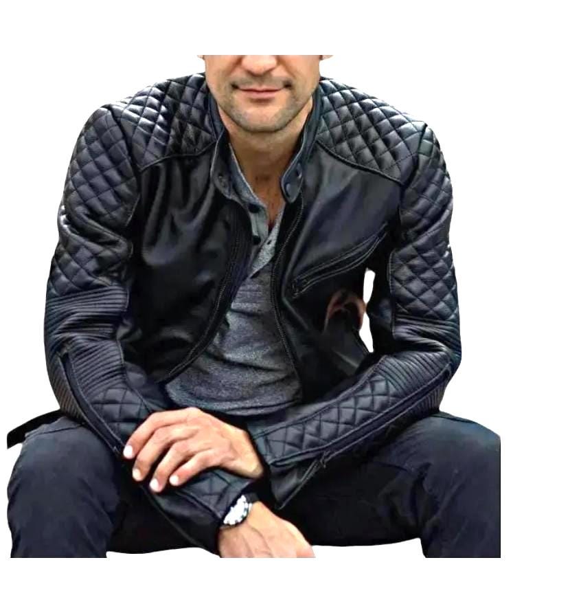 Men's Sheepskin Leather Cafe Racer Jacket Black Motorcycle Men's Sheepskin Leather Cafe Racer Jacket Black Motorcycle