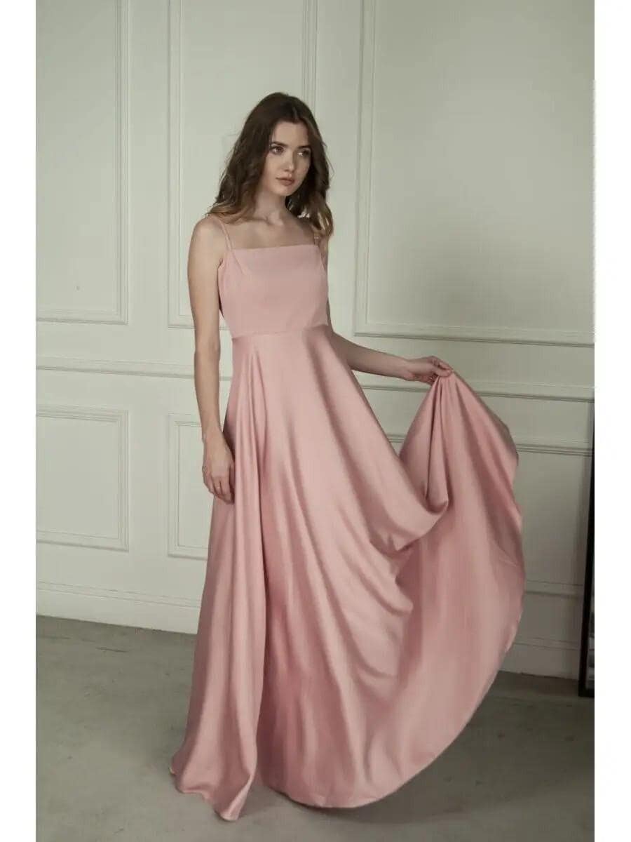 Pink Silk Maxi Dress Elegant A Line Satin Pink Silk Maxi Dress Elegant A Line Satin