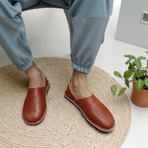 Handmade Moroccan Leather Babouche Stylish Brown Slippers Men