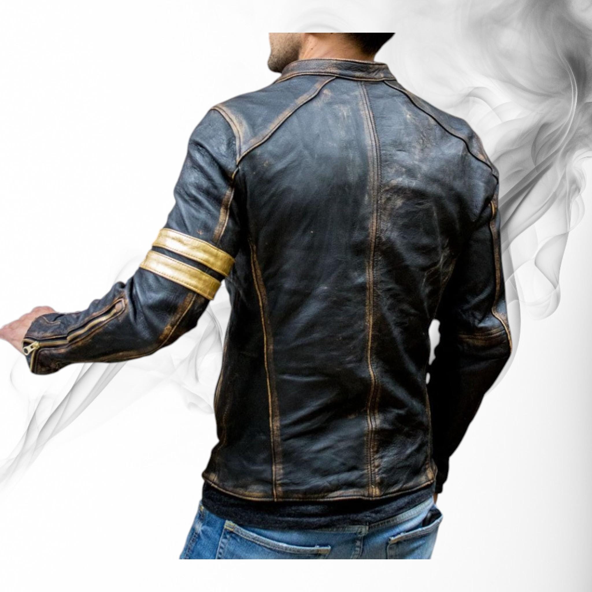 Distressed Sheepskin Leather Cafe Racer Jacket Vintage Style Distressed Sheepskin Leather Cafe Racer Jacket Vintage Style