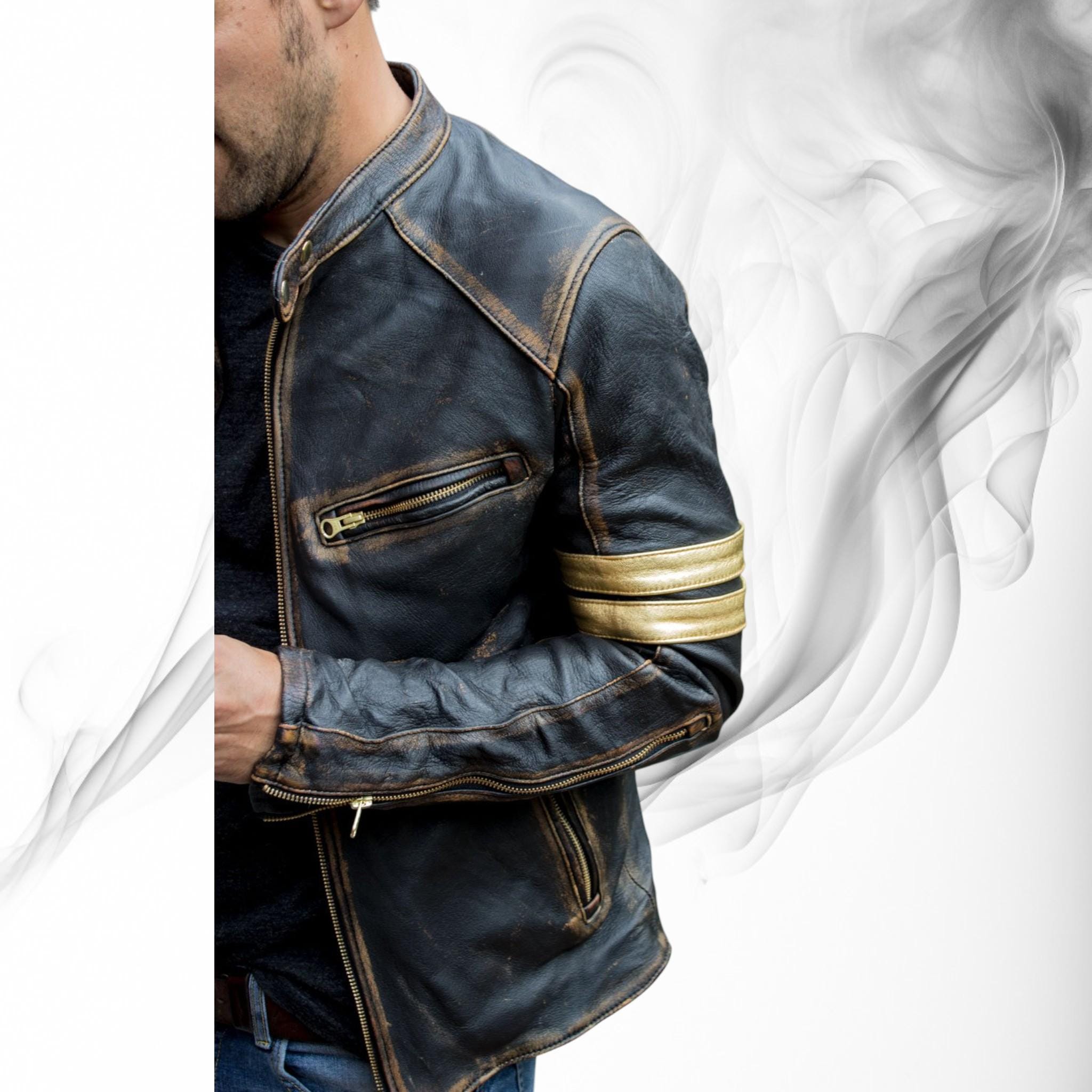 Distressed Sheepskin Leather Cafe Racer Jacket Vintage Style Distressed Sheepskin Leather Cafe Racer Jacket Vintage Style